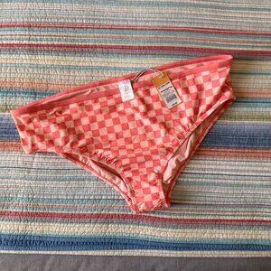NWT Kona Sol Women’s Bikini Bottom Checkered Coral Pink, Size 2X